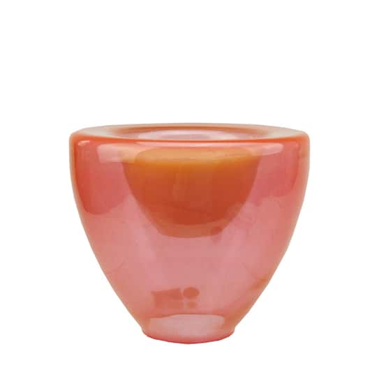 5.25" Coral Pink Glass Votive Candle Holder with Wax Candle